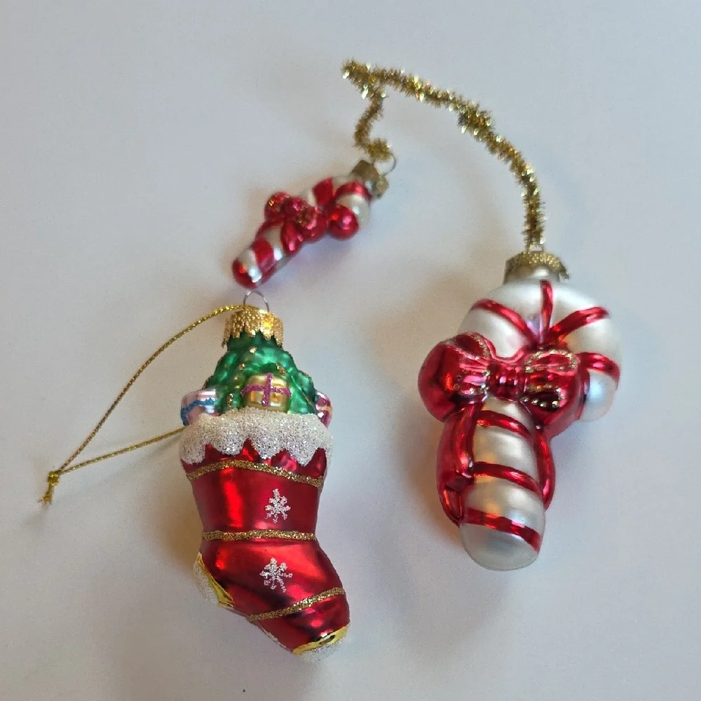Christmas Ornament Set Of 5 Blown Glass Ornaments